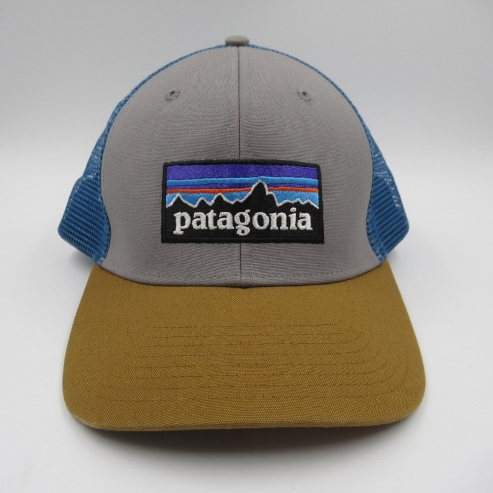 Patagonia P-6 Logo Trucker Hat Unisex OSFA Blue Grey Brown Mesh Snapback 38017